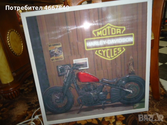 Harley Davidson светеща табела. размер около 60х60х3 см., снимка 2 - Други ценни предмети - 54438752