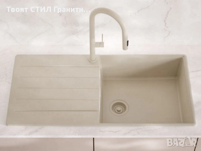Бежова кухненска мивка от гранит Копенхаген 1000x500 Top 60, снимка 8 - Мивки - 55123811