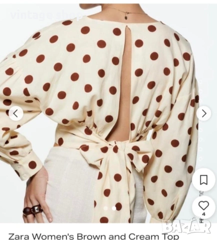 Дамска блуза Zara с десен точки, размер М/L, снимка 7 - Блузи с дълъг ръкав и пуловери - 53990653