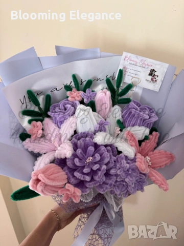 Вечен букет от плюшена тел, снимка 4 - Декорация за дома - 54174263