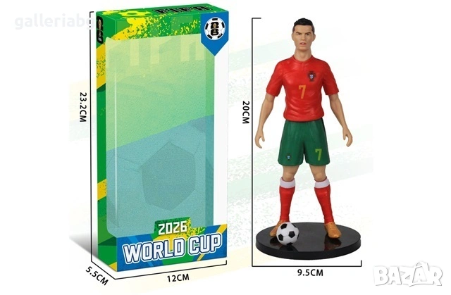 Футболна фигура в стил Cristiano Ronaldo / Португалия №7 – 20 см със стойка и топка