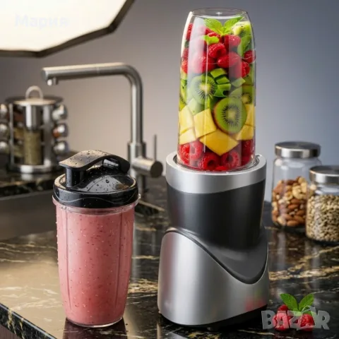 Мощен блендер за смутита с пълен комплект чаши и бутилки , снимка 6 - Блендери - 55559554