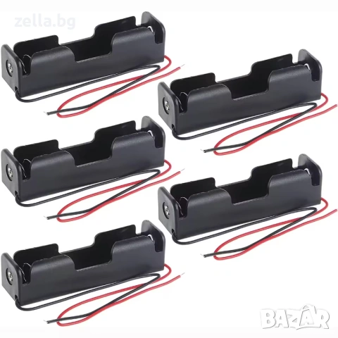 Комплект 5 броя държачи за батерия 18650 3.7V с изводи – 1 слот, PP пластмаса, за Arduino, LED 10486