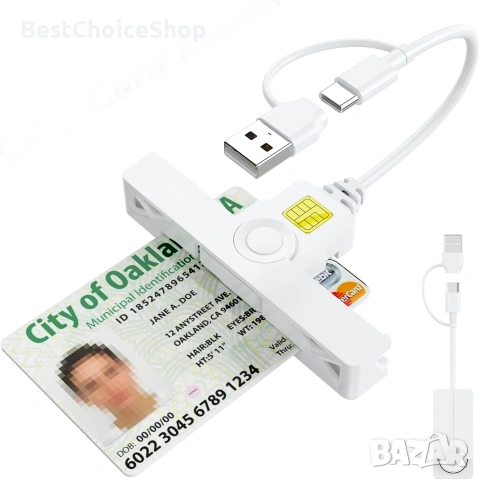 CAC четец 2 в 1 тип C с двоен конектор, DOD Military USB Common Access, четец за смарт карти, снимка 5 - Кабели и адаптери - 55039034