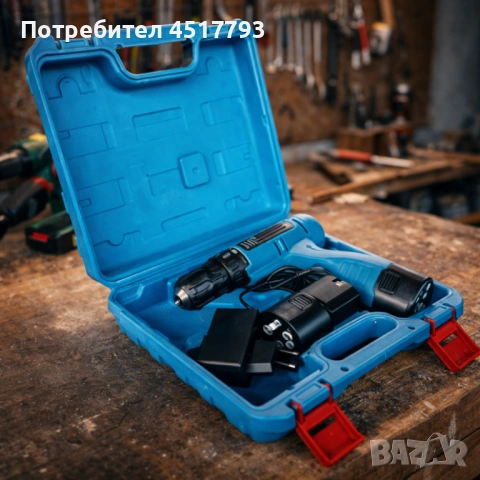 Комплект безжичен винтоверт с Led осветление, батерия и куфар - всичко под ръка, снимка 2 - Винтоверти - 54142686