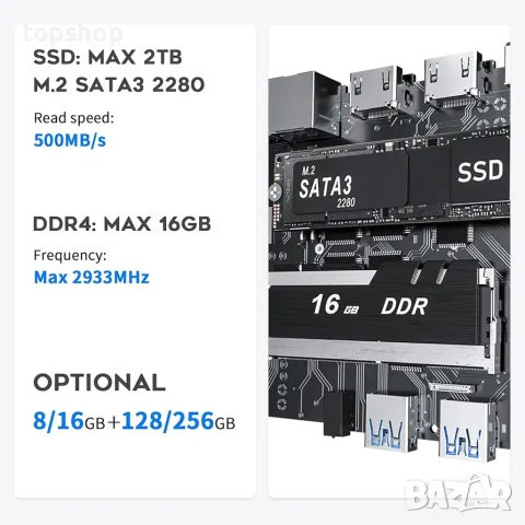 Нов, неупотребяван безшумен мини компютър Beelink Mini S с пасивно охлаждане N5095 / 8GB RAM / 256GB, снимка 9 - За дома - 55387835