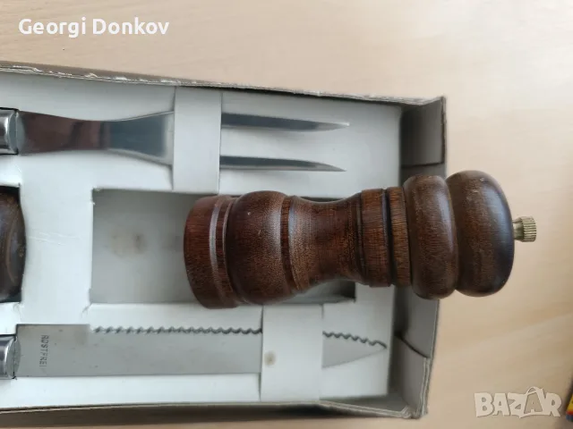 Ретро барбекю комплект за транжиране – Нож, вилица, мелничка и солница (Дърво) , снимка 3 - Други - 55420160