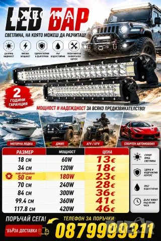 Лед бар халоген 300W - 84 см 360W - 99.4 см 420W - 117.8 см 18 см 34 см 50 см 70 см