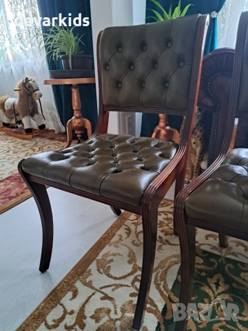 4 оригинални стола Chesterfield от естествена кожа , снимка 2 - Столове - 55081328