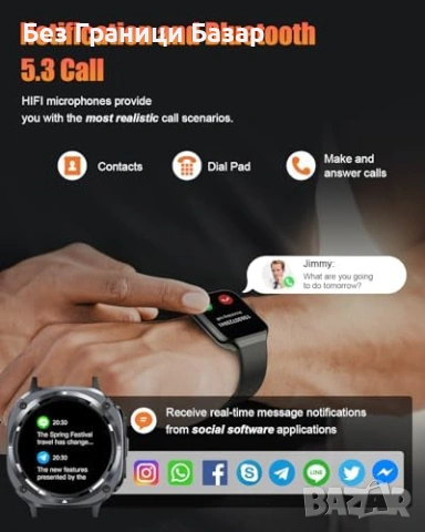 Нов Военен смарт часовник с разговори 114 спорта пулс SpO2 30 дни батерия за мъже, снимка 4 - Мъжки - 54104040