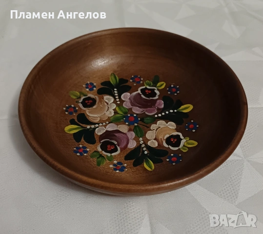 Винтидж ръчно рисувана дървена купа/чиния, снимка 2 - Декорация за дома - 54460486