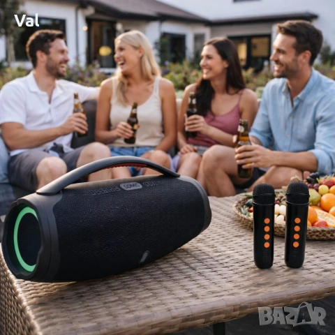Преносима караоке тонколона с 2 микрофона B21 BOOMBOX - мощен звук и RGB Led осветление, снимка 2 - Тонколони - 54826986