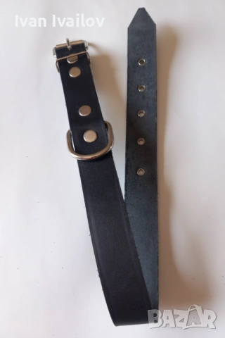 Черен нашийник от естествена кожа – ширина 3 см / дължина 60 см, снимка 2 - За кучета - 54144614