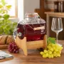 Стъклен диспенсър за напитки 3L тип Бъчва с кранче и дървена стойка, снимка 1