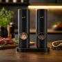 Комлект 2 броя електрически мелнички за сол и пипер с LED светлина, керамичен механизъм и стойка, снимка 1