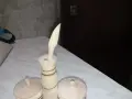 Солница дървена две чашки с лъжичка нова Орешак, снимка 2