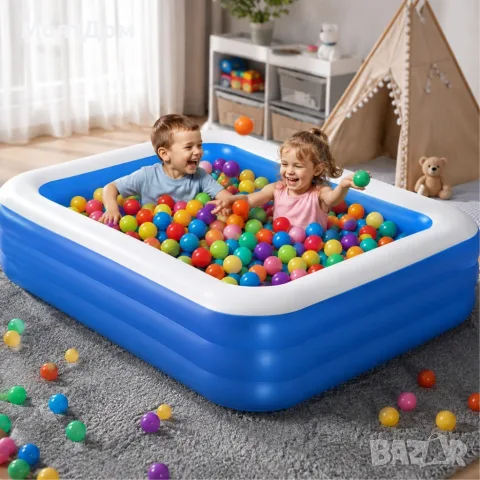 Надуваем семеен басейн 150 × 100 × 56 см – Здрав PVC материал и 3 въздушни камери, снимка 3 - Други стоки за дома - 55667896