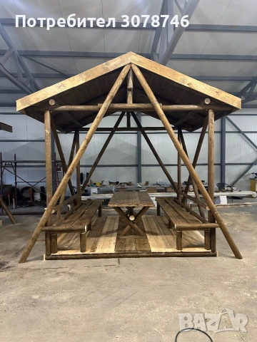 Дървена масивна беседка с пейки и маса , снимка 4 - Градински мебели, декорация  - 54211839