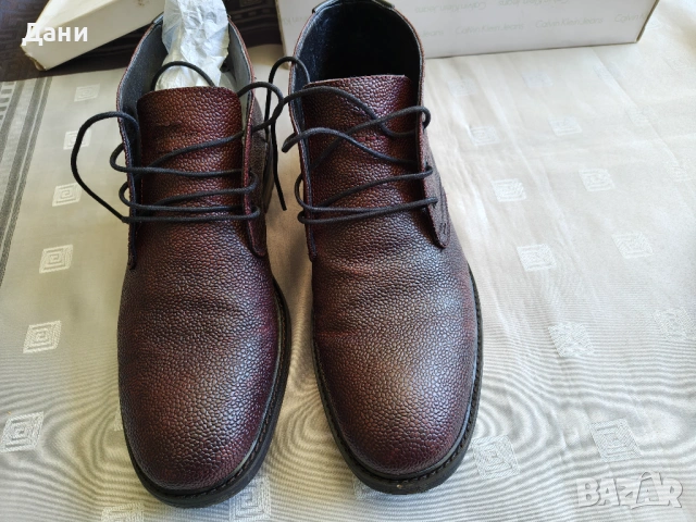 Мъжки кожени боти Calvin Klein Jeans Tezer SE8226 – Естествена кожа, Бордо, Размер 44 (Стелка 28 см), снимка 4 - Мъжки боти - 54553157