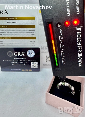 Сребърен пръстен с мойсанит (Диамант) 7.5 карата, снимка 11 - Пръстени - 54091856