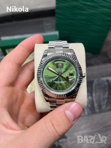 Луксозен мъжки часовник Rolex Datejust – зелен циферблат, пълен комплект, снимка 2 - Мъжки - 54365962