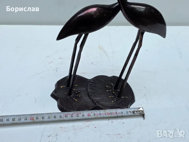 Бронзова статуетка на чапли, снимка 2 - Статуетки - 55607410