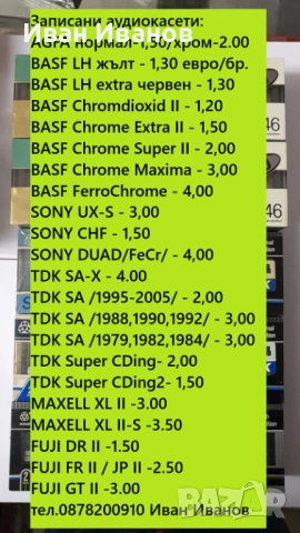 TDK, SONY, MAXELL, BASF, FUJI, AGFA записани аудиокасети
