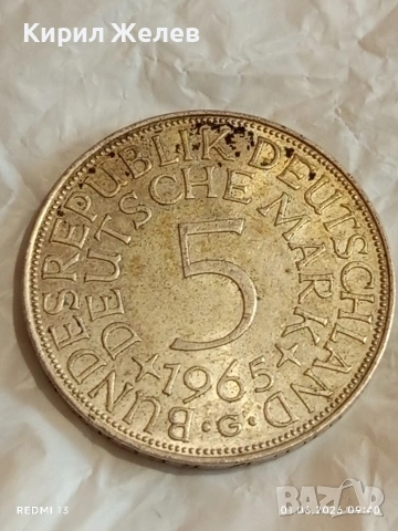 Сребърна монета 5 Дойче марки 1961г. ФРГ рядка за КОЛЕКЦИЯ 44334, снимка 2 - Нумизматика и бонистика - 54734376