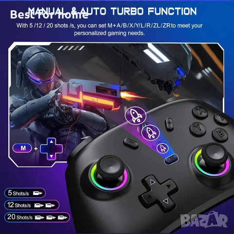 NinjaPlusOX Switch контролер за Nintendo Switch/2/Lite/OLED, безжичен джойстик Hall Joystick , снимка 4 - Джойстици и геймпадове - 55604125