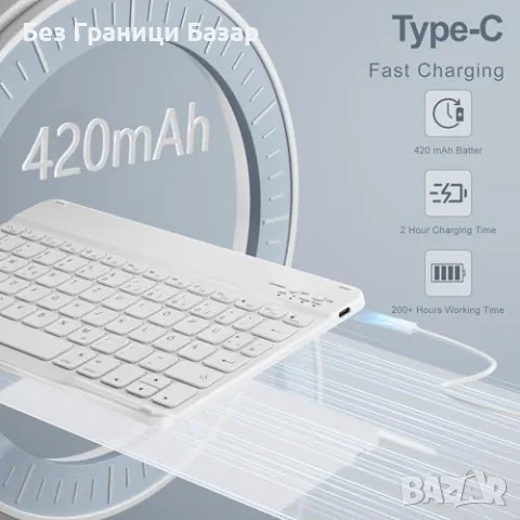 Нов Калъф с Bluetooth клавиатура за iPad 9/8/7 10.2, светлосин магнитен кейс Айпад, снимка 4 - Аксесоари за Apple - 55564702