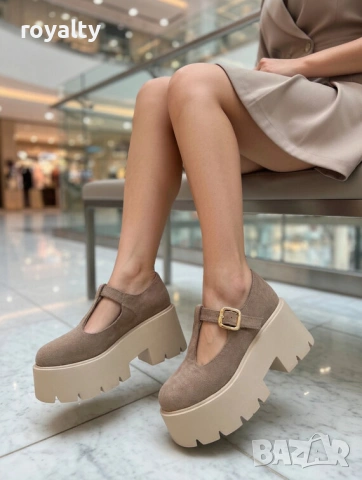 Обувки на платформа - светлокафяв велур, снимка 3 - Дамски ежедневни обувки - 54120858