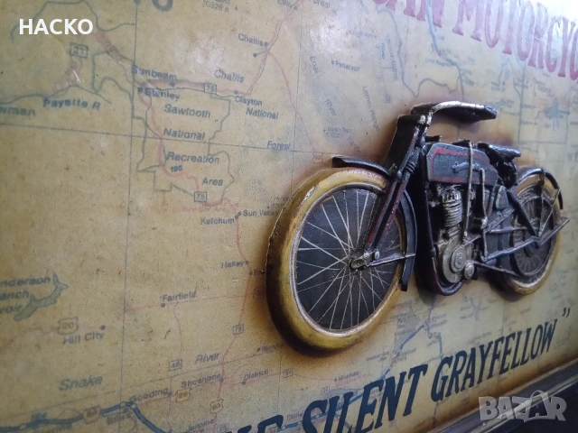 Стенно 3 ДЕ Пано с Ретро Мотоциклет Harley-Davidson "Silent Gray Fellow" от 1911г., снимка 7 - Пана - 54595367