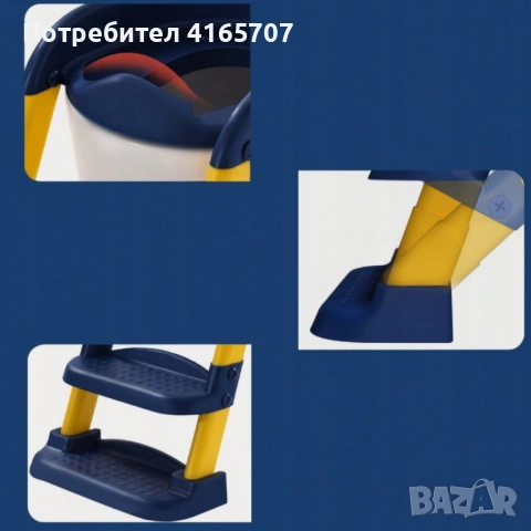Детска сгъваема тоалетна седалка със стълбичка и мека подложка - Регулируема, до 60 кг, снимка 8 - Други стоки за дома - 54783068