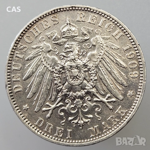 3 Марки 1909 Саксония, снимка 2 - Нумизматика и бонистика - 54571048