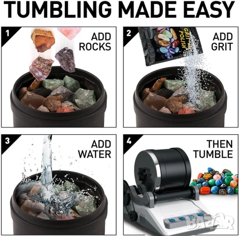 Детската машина за полиране на камъни (DIY Rock Tumbler Science Kit), снимка 5 - Образователни игри - 54976020
