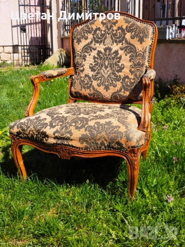 Антикварен резбован фотьойл в стил Луи XV - 19 век, снимка 16 - Дивани и мека мебел - 54135472