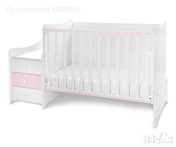 Трансформиращо бебешко легло Lorelli Maxi Plus - Бял/Розов, снимка 2 - Бебешки легла и матраци - 54569299