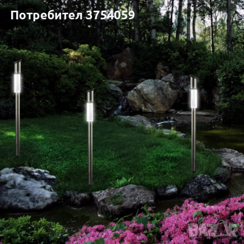 Комплект от 3 броя Led соларни лампи XL 57см - неръждаема стомана, сензор и до 8 часа светене, снимка 8 - Соларни лампи - 55161420