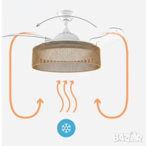 Brizy Bright Rattan – Вентилатор за таван с лампа и функция лято/зима., снимка 4 - Вентилатори - 54364784