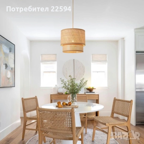 Ратанов полилей Ø29cm диаметър, снимка 2 - Полилеи - 54796585
