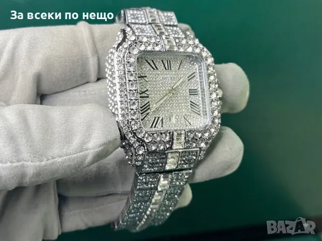 Cartier Santos Iced Мъжки Часовник С Диаманти И Дата Код Chronolux54, снимка 4 - Мъжки - 55649079