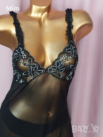 М/L Черна прозрачна нощница с бяла дантела , снимка 2 - Нощници - 54170338