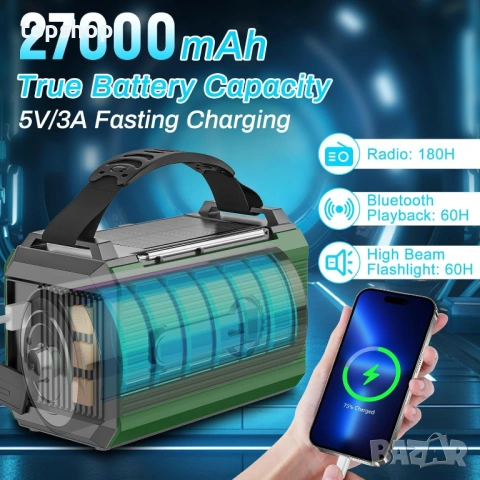 Чисто ново Аварийно Соларно Радио 27000mAh – За Къмпинг, Динамо, Bluetooth, Фенер  , снимка 2 - Други - 54794285