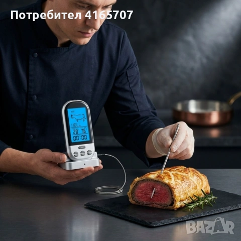 Безжичен кухненски термометър с LCD дисплей и сонда за месо, грил и барбекю, снимка 2 - Прибори за хранене, готвене и сервиране - 55237127