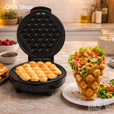 Гофретник за Bubble Waffle Rosberg R51442H 1000W, Черен, снимка 2 - Гофретници - 54824627