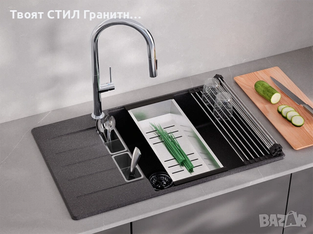 Графит  кухненска мивка от гранит Копенхаген 780x500 SmartSpace Top 60, снимка 4 - Мивки - 54463614