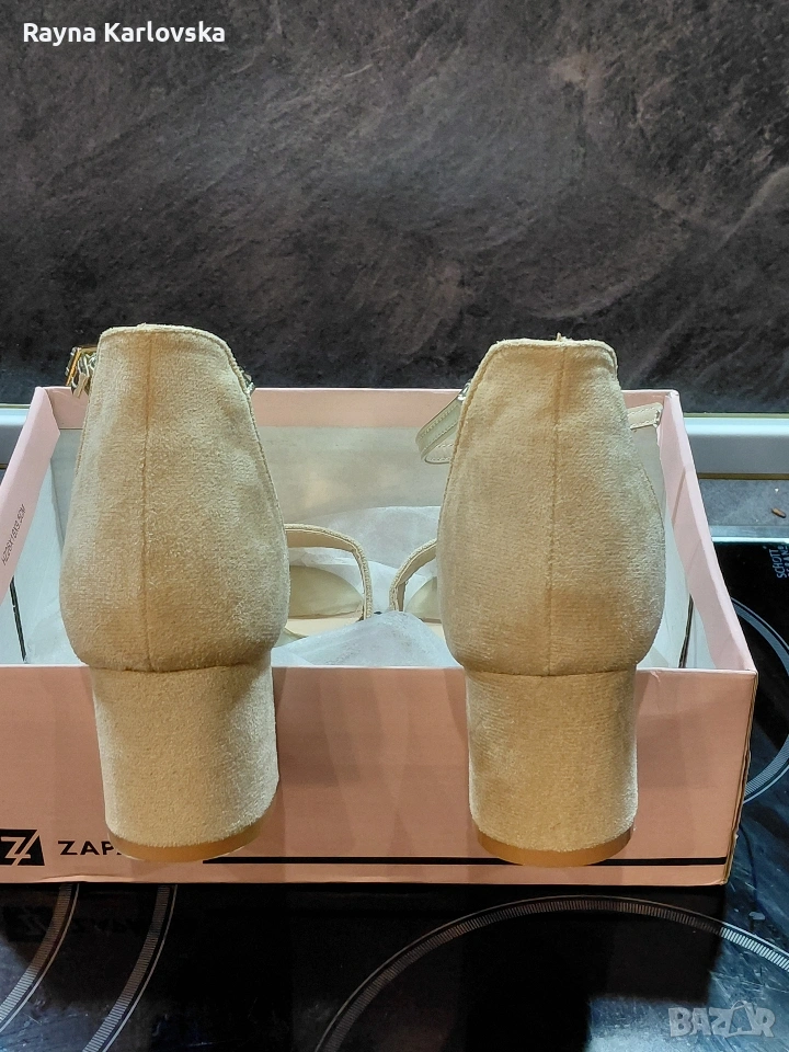 Елегантни бежови сандали "Zapatos "на удобен ток – Нови , снимка 1