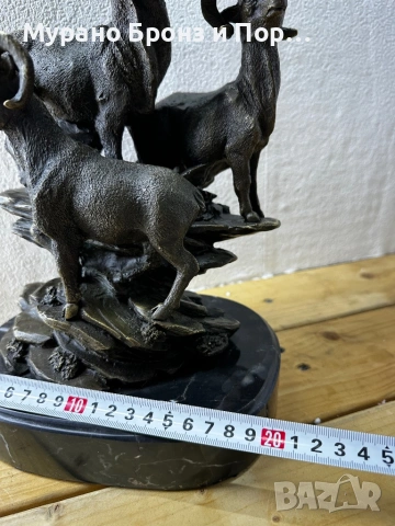 Масивна бронзова скулптура „Лов на овни“ от Карлие (Carlier) – 29 см х 19 см, 7.3 кг, снимка 4 - Антикварни и старинни предмети - 53986825