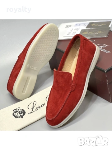 Loro Piana Нови Червени Дамски Мокасини Естествен Велур 