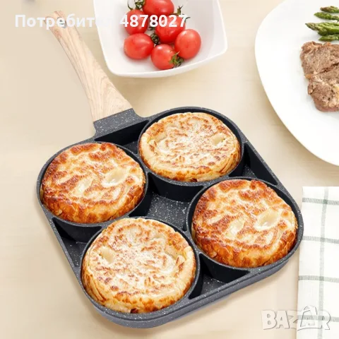 Тиган за яйца, 4 зони. • Незалепващо покритие: Тиганът за омлет е покрит с незалепващ материал, коет, снимка 7 - Съдове за готвене - 55467741